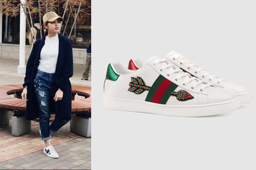 Celebrities wearing cheap gucci ace sneakers