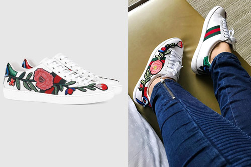 Celebrity wearing hot sale gucci sneakers