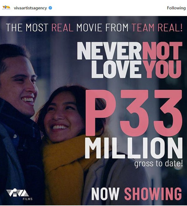 Jadine movie Never Not Love You grosses P33 million in five days