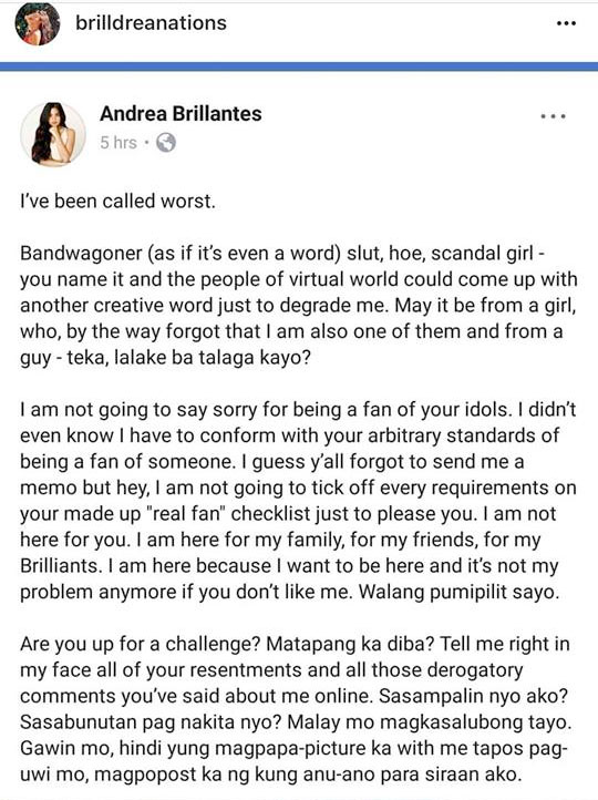 Youtube Andrea Brillantes Scandal - Andrea Brillantes denies issuing Facebook post about bashers fan-shaming  her | PEP.ph