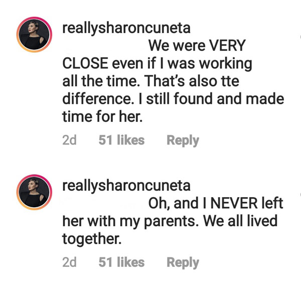 Sharon Cuneta reaction comment on netizen