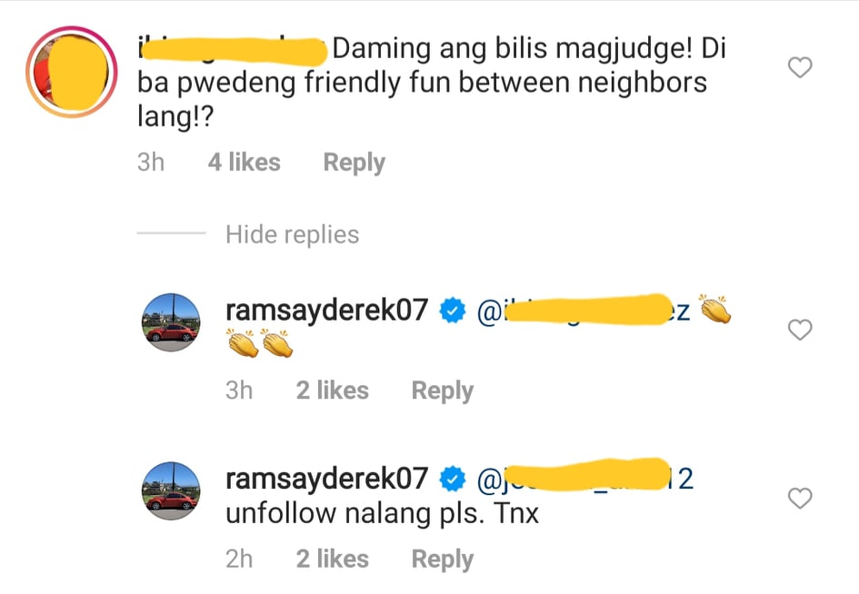 instagram comment: netizen defends derek ramsay; derek replies