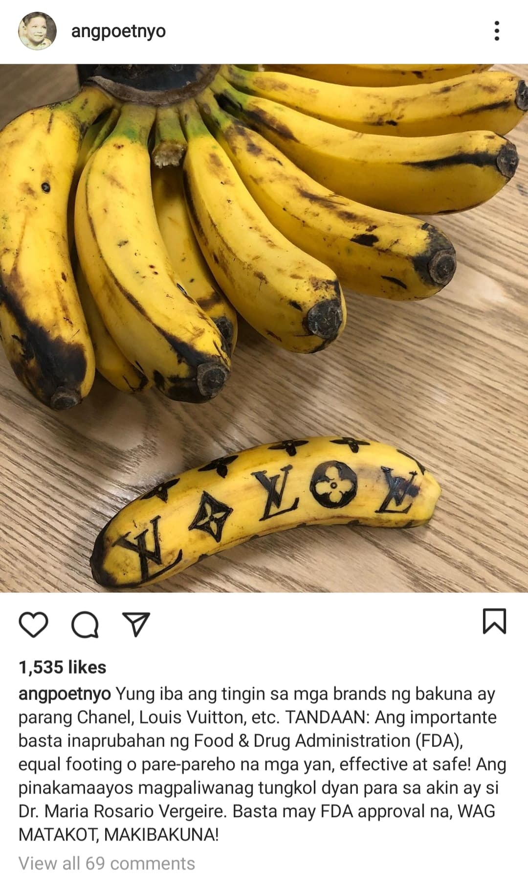 joey de leon uses banana as metaphor in his instagram post