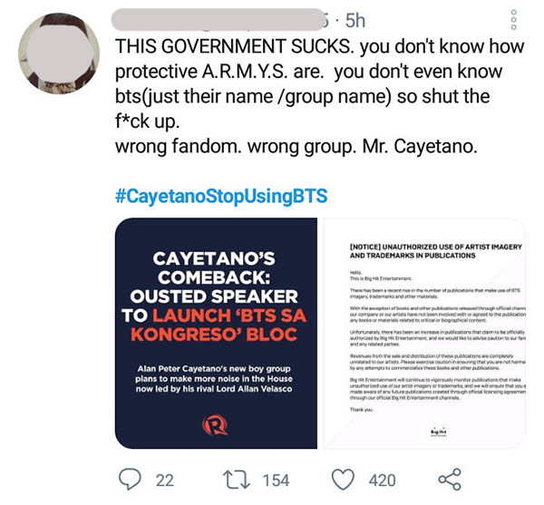 PH Army disapprove Cayetano BTS sa Kongreso stint