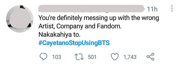 PH Army calls Cayetano papansin for using BTS