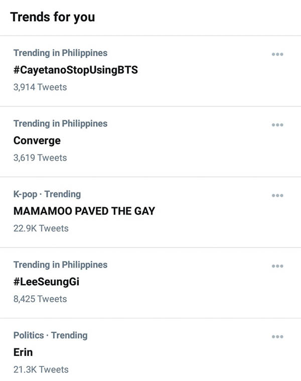 #CayetanoStopUsingBTS trends in twitter