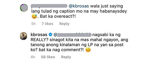 k brosas slams netizen on politicizing her post