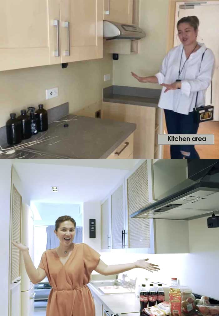 Youtube screengrab: Dimples Romana condo kitchen area before and after
