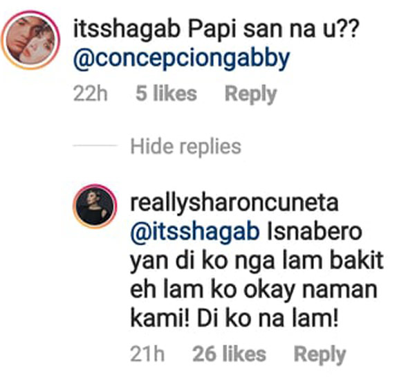 IG comment: fan tags Gabbi Concepcion; Sharon calls him isnabero