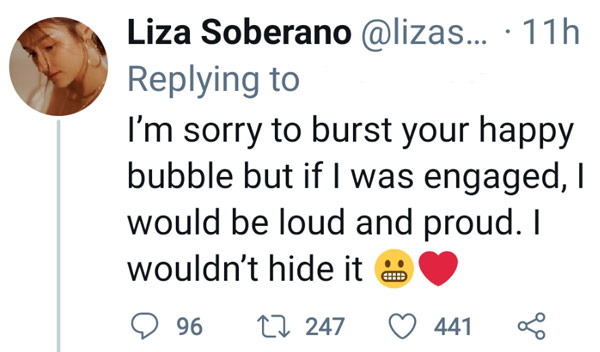 Twitter Reply: Liza Soberano clarifes that rumors are not true