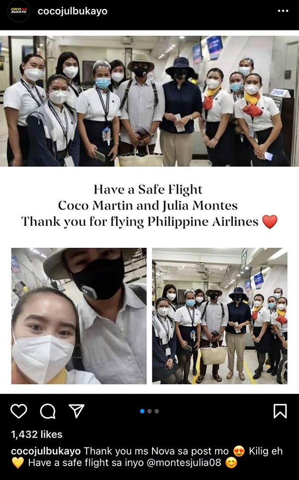 IG Photo: Coco Martin and Julia Montes with PAL ground attendants