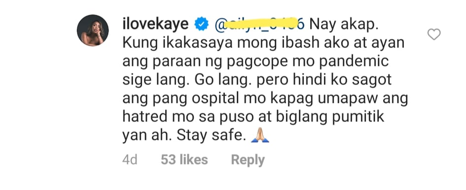 IG Comment: Kakai Bautista responds to basher