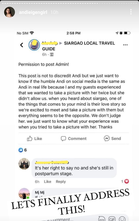 IG Stories: Andi Eigenmann speaks about tourist claim on turning down photo ops