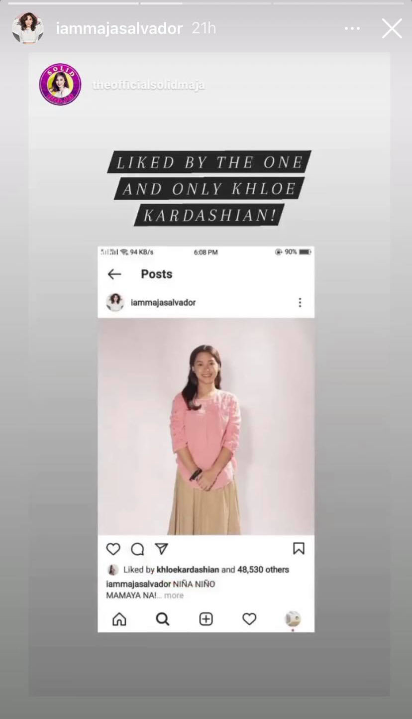 IG Stories: Maja Salvador reposts fanclub screenshot of Khloe liking her photos