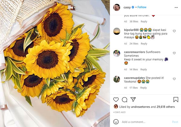 Cassy Legaspi posts sunflower bouquet