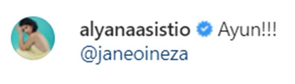 IG Comment: Ynna Asistio reacts to Jane Oineza post