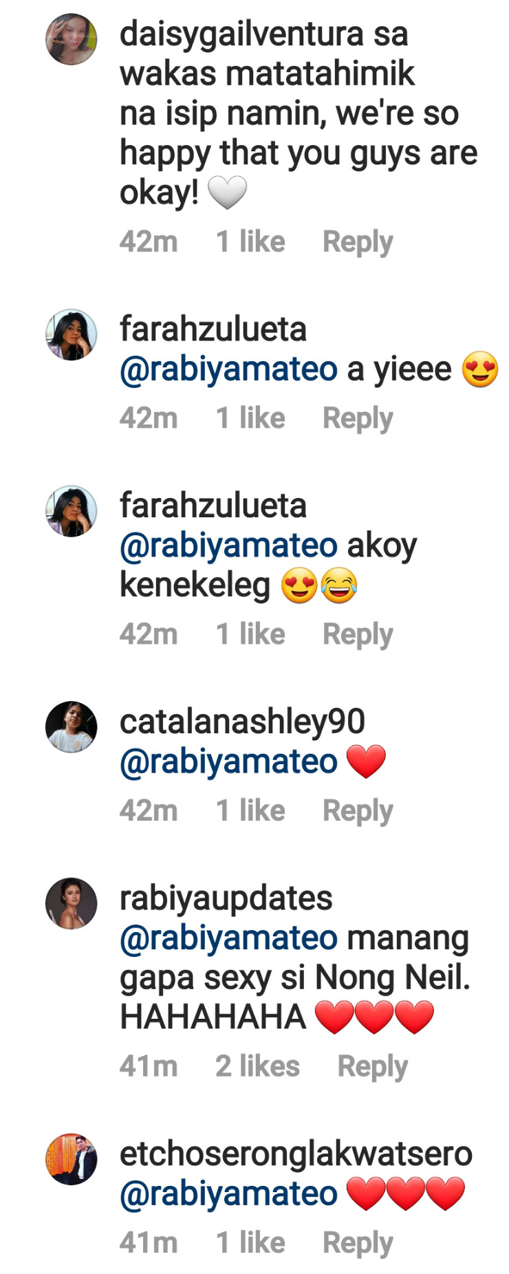 IG comment: fans happy to see Rabiya Mateo and Neil Salvacion interaction