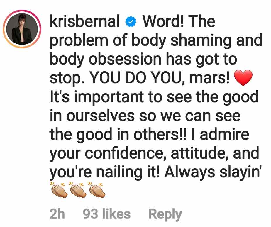 Instagram Comment: Kris Bernal stand on body shaming