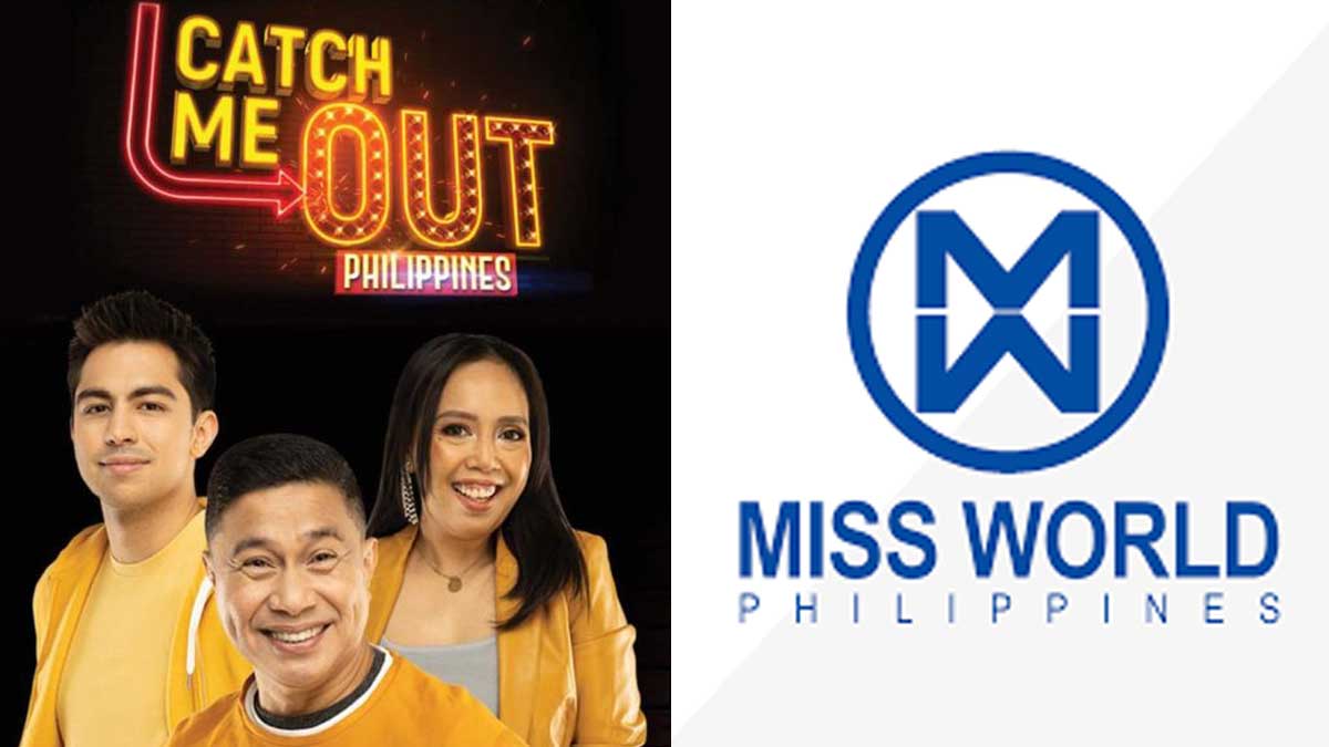 Catch Me Out Philippines, Derrick Monasterio, Jose Manalo, Kakai Bautista. Miss World Philippines logo