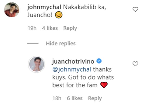 Instagram: Juancho non showbiz friend shows admiration