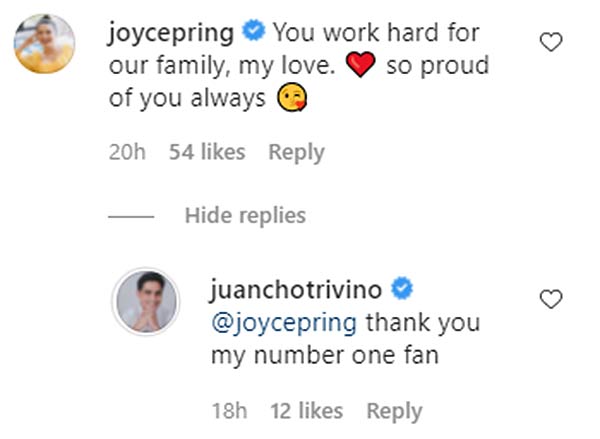 IG Comment: Joyce Pring proud of Juancho Trivino perseverance
