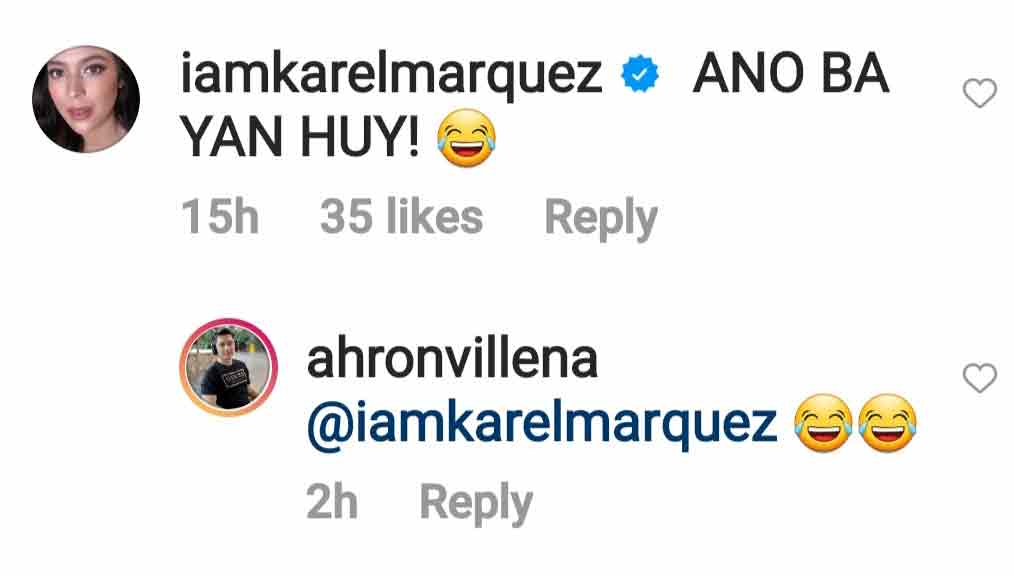 Filipina Actress Karel Marquez also reacts on Ahron Villena's Instagram post