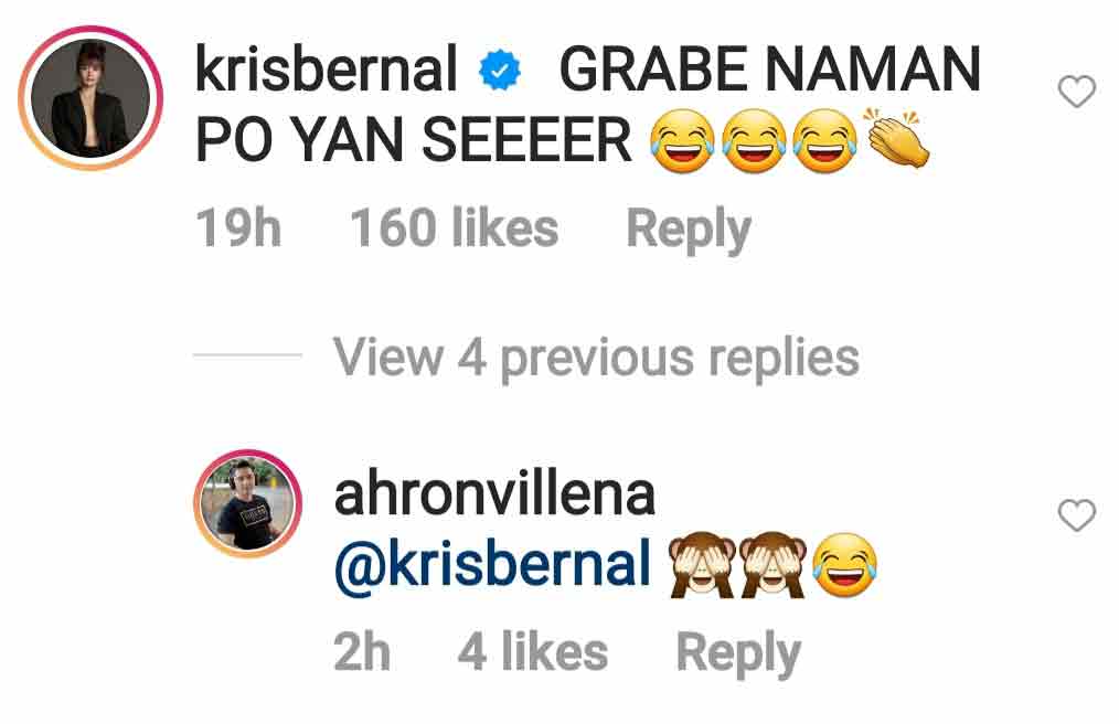 Actress Kris Bernal also shared her thoughts on Ahron Villena's Instagram post