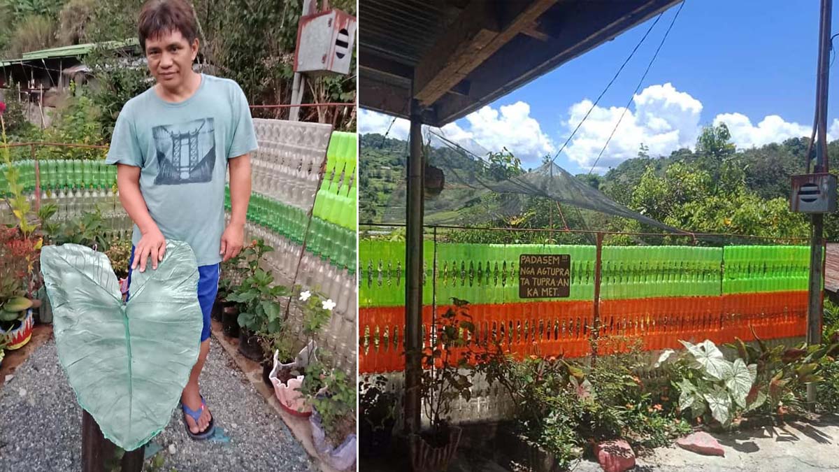 Ruston Kidsolan and his family built a fence using plastic bottles