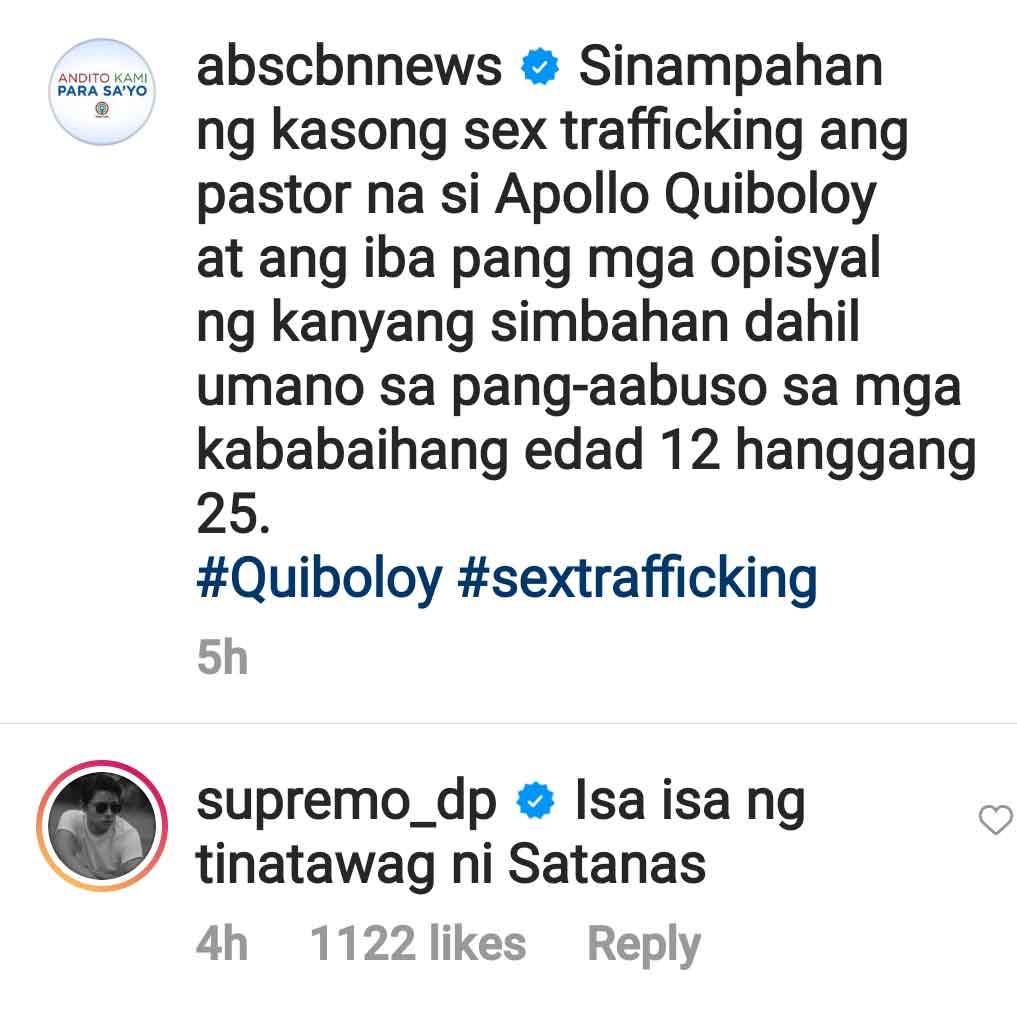 Daniel Padilla reaction on Quiboloy's sex trafficking case in the US