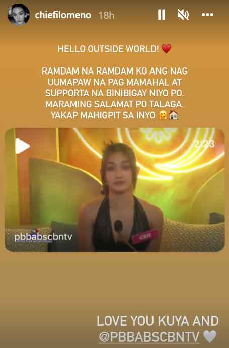 Chie Filomeno message to supporters after evicted from PBB house
