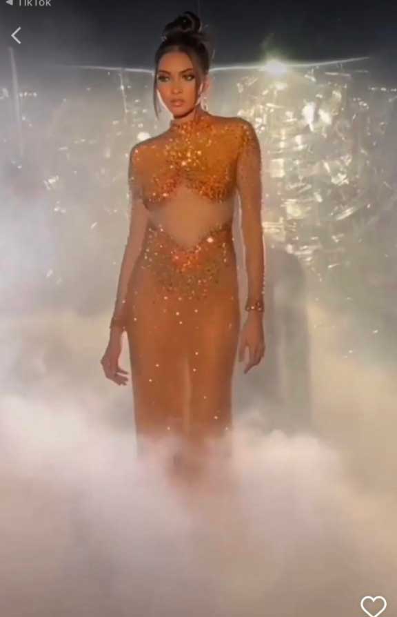 Beatrice Luigi Gomez organge gown for Miss Universe 2021