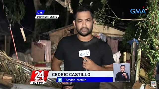GMA News reporter Cedric Castillo reporting from Southern  Leyte