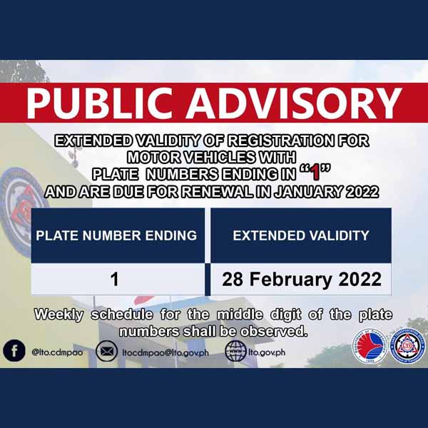 LTO's advisory on extended validity of licenses and vehicle registration 