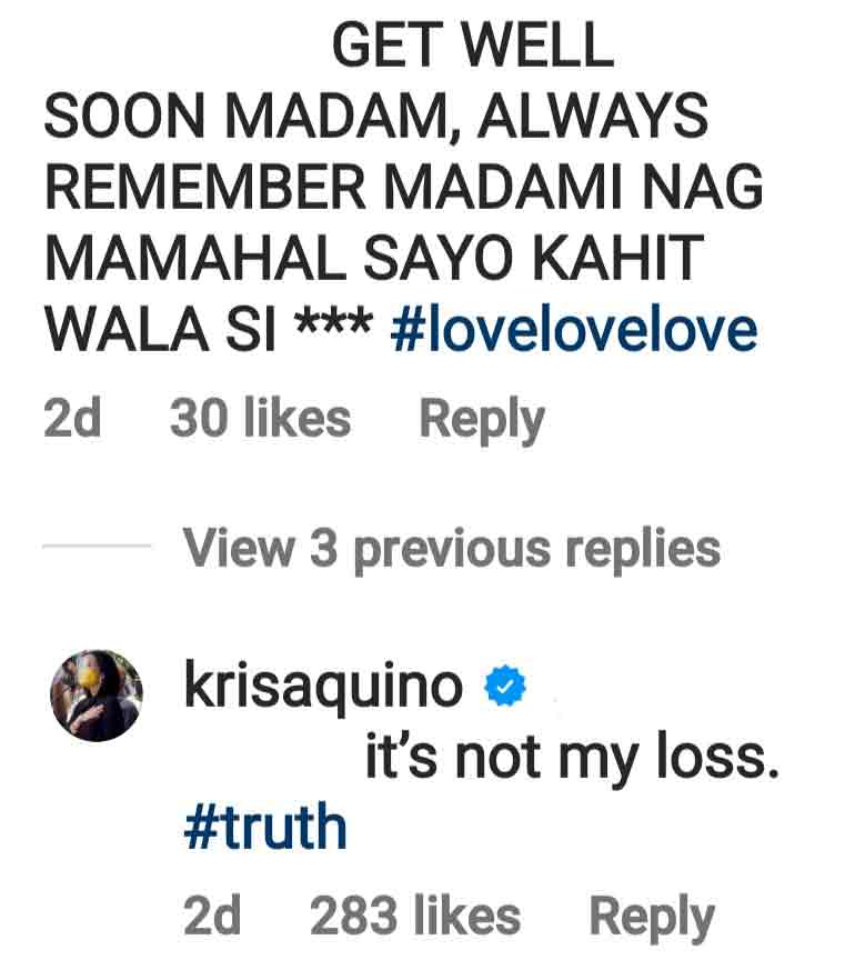 Kris Aquino reacts to netizen's comment about breakup