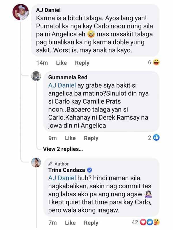 Netizen's crude reply to Trina Candaza.