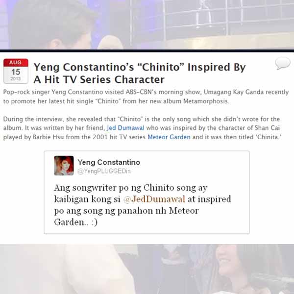 Yeng Constantino clarifies she's not the composer of Chinito.