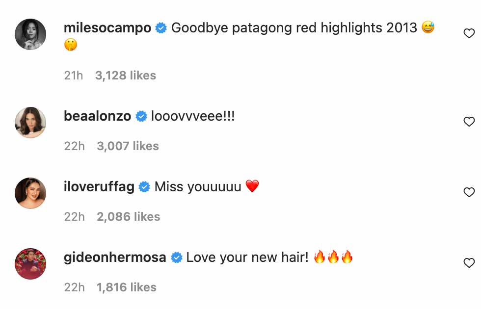 Kathryn Bernardo new hairstyle celebrity comments on Instagram