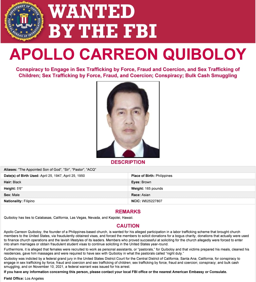 Apollo Quiboloy wanted by FBI