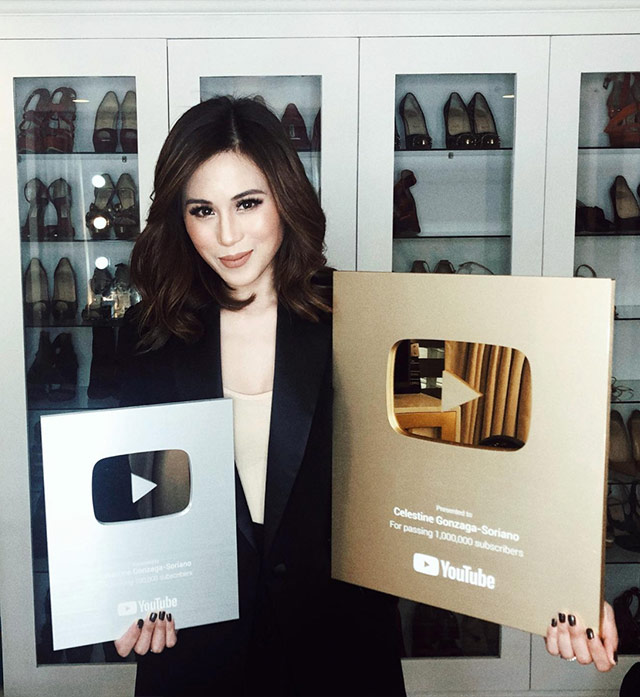 Toni G holding gold and silver Youtube plaques