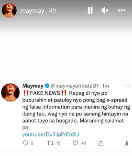 Maymay Entrata calls out fake YouTube post