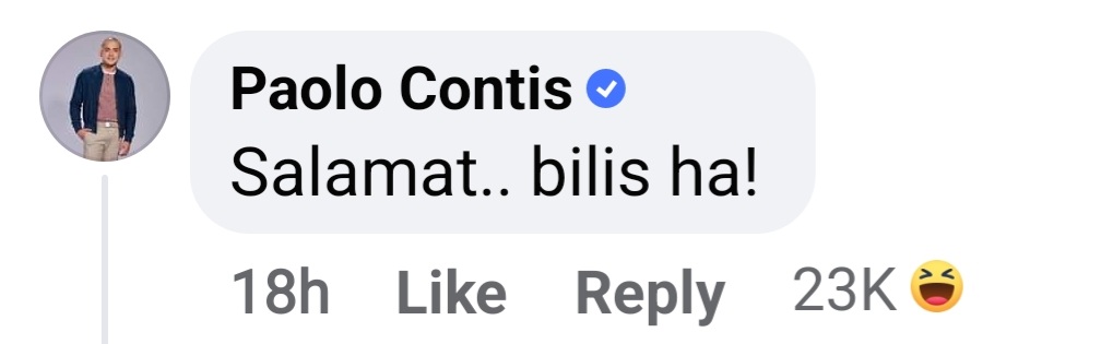 Paolo Contis's reaction to Senyora's Facebook post