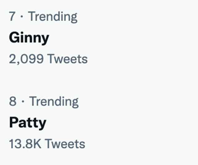 Ginny and Patty trending on Twitter