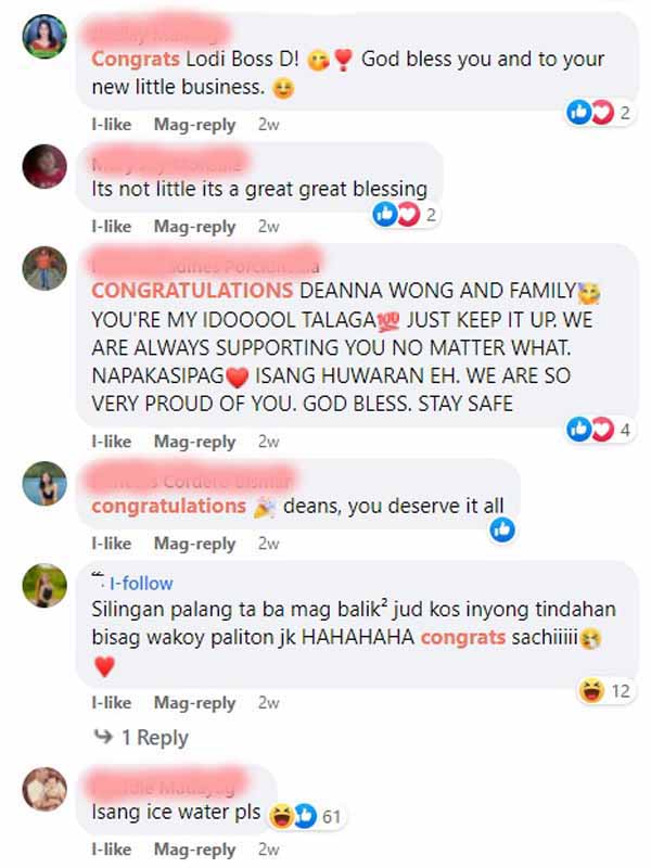 Netizens' comments on Deanna Wong's post