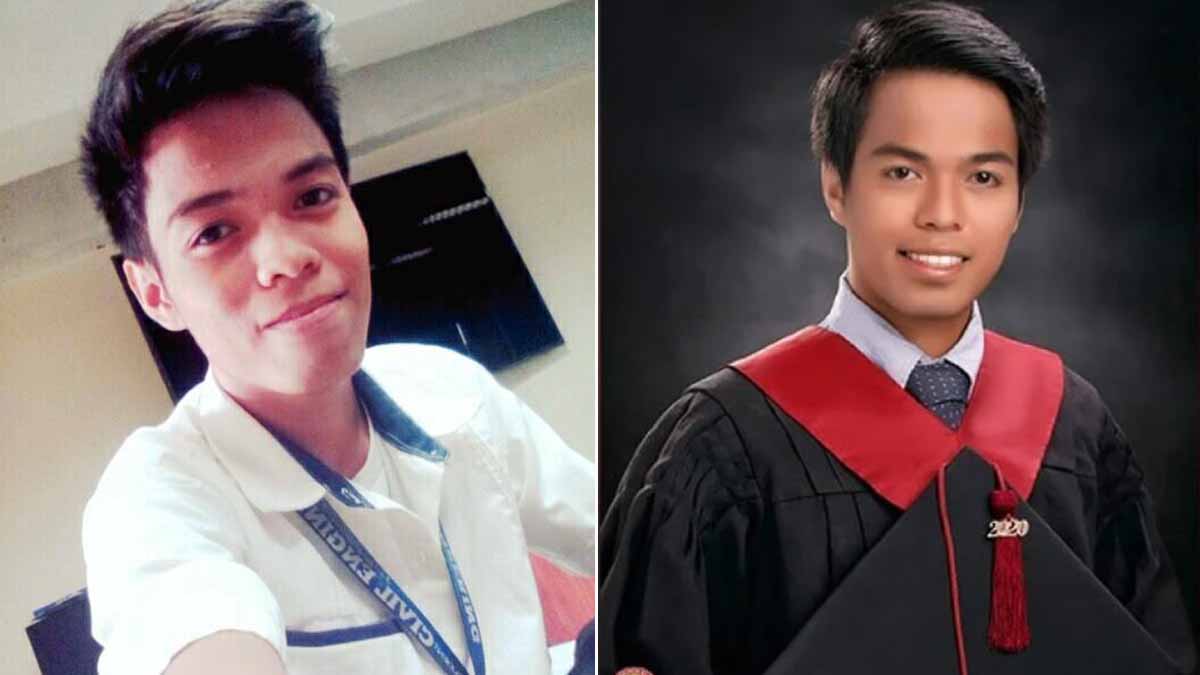 Angelo Hinayas Sigue as a college student, and in graduation photo