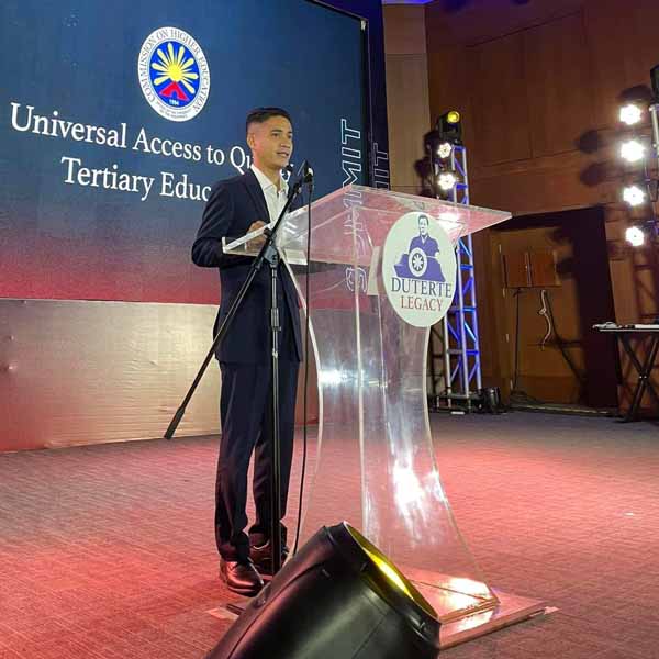 Jade Baguna speaking at the Duterte Legacy Summit