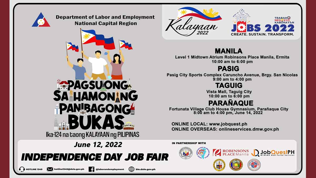 DOLE announcement on nationwide Independence Day job fairs on June 12, 2022