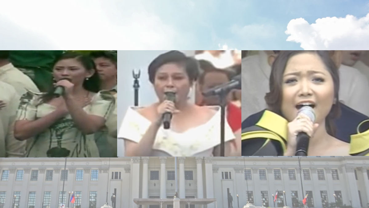 Sarah Geronimo, Nora Aunor, Charice Pempengco singing the national anthem during inauguration of Philippine Presidents
