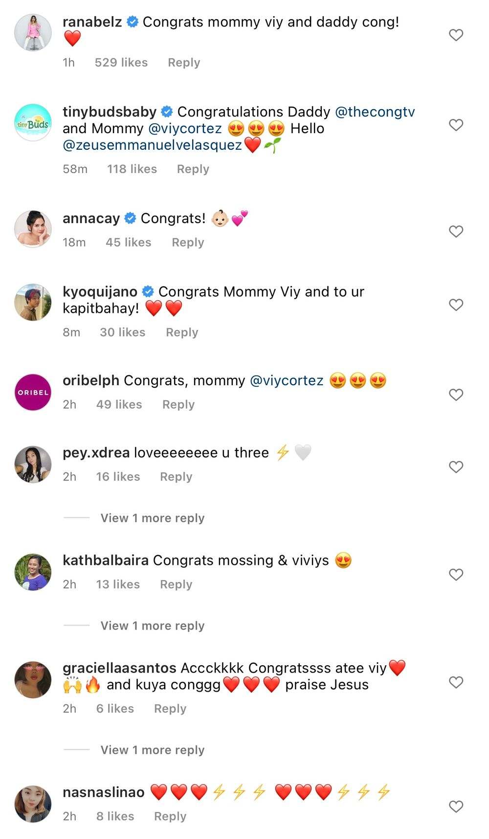 Messages of congratulations flooded Viy Cortez's post dedicated for newborn baby Kidlat and daddy Cong.