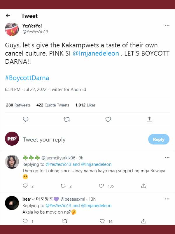 Screenshot of tweet to boycott Darna