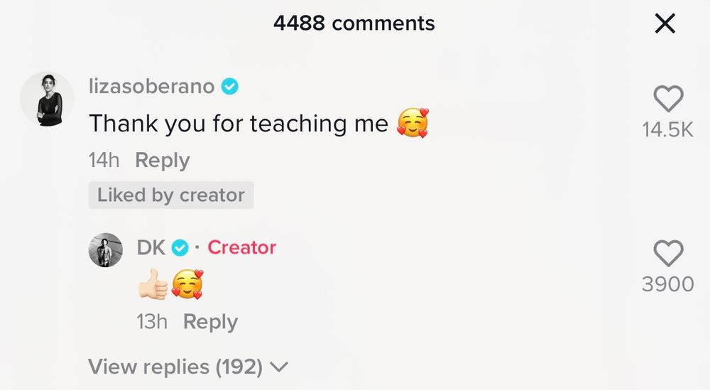 Liza Soberano comments on DK's Tiktok dance video of them together